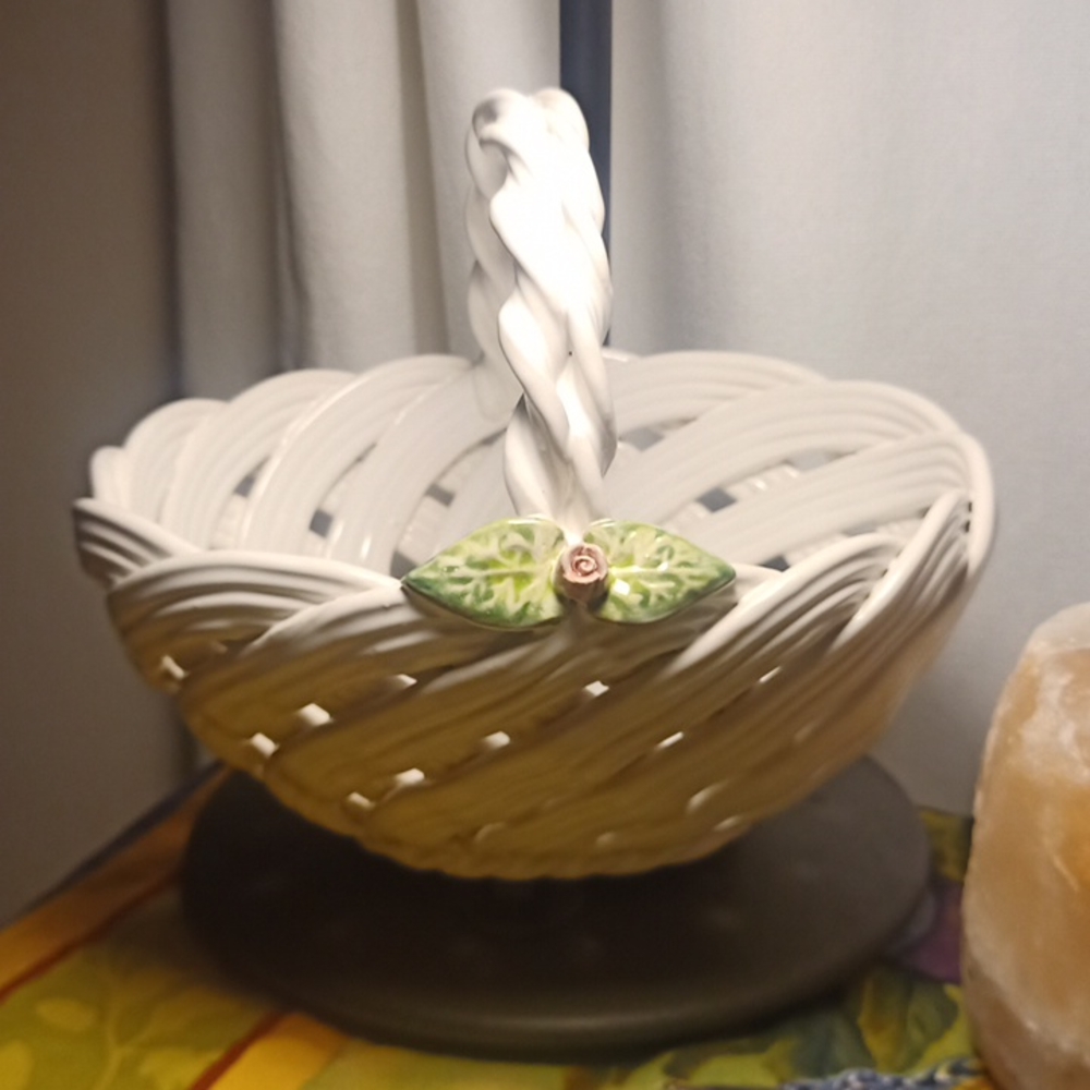 Porcelain basket large with rosebud excellent condition vintage from Portugal